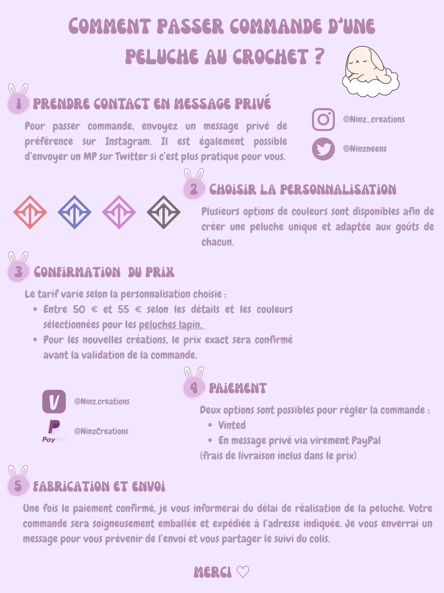 NinzNeens's tweet image. 🌷 Petites infos commandes 🌷

Les commandes se feront par vagues de 15 à 20 peluches, une fois la vague complète, il faudra patienter un peu le temps que j’en prépare de nouvelles. 

!!! Les commandes seront normalement ouvertes dans deux semaines maximum !!!

Merci ♡