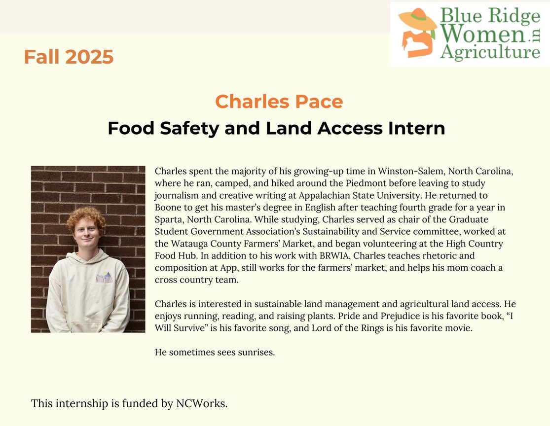 ncworks's tweet image. A #workbasedlearning success story from High Country Workforce Development Board:
Blue Ridge Women in Agriculture, a women-led organization building a sustainable local food system, was able to host intern Charles Pace with support from the American Rescue Plan Act (ARPA) grants.