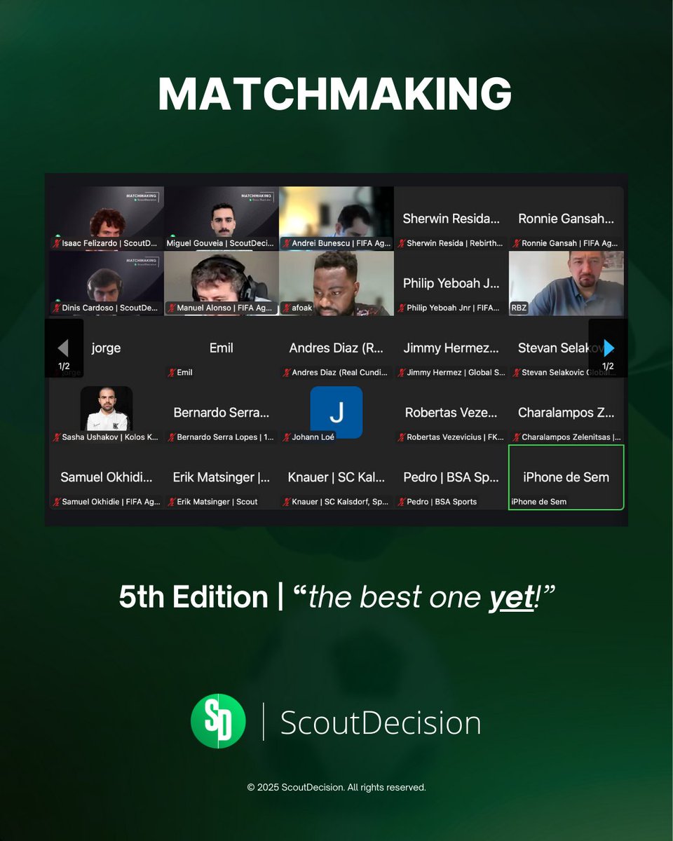 Our 5th Matchmaking Edition - done 👏

• 120+ meetings
• 7h30 of non-stop networking
• Participants from 5 continents
• Record number of clubs involved

Huge thanks to everyone who joined and made this the strongest yet.

Missed it?
Don’t worry, the next one won’t wait 🤝