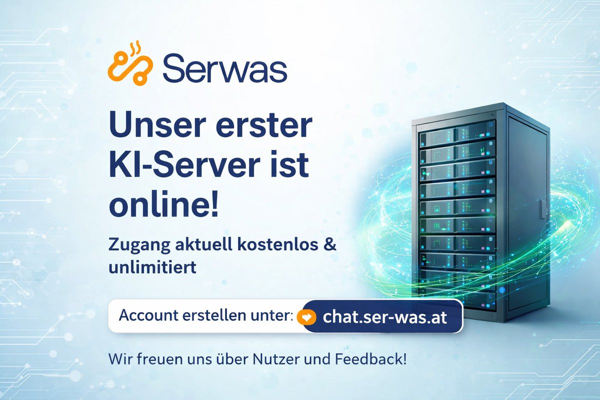 Wir testen gerade unseren ersten eigenen KI-Server im Echtbetrieb.
Der Zugang ist aktuell offen und ohne Limits.
Registrierung unter chat.ser-was.at
Wir sind gespannt auf euer Feedback.