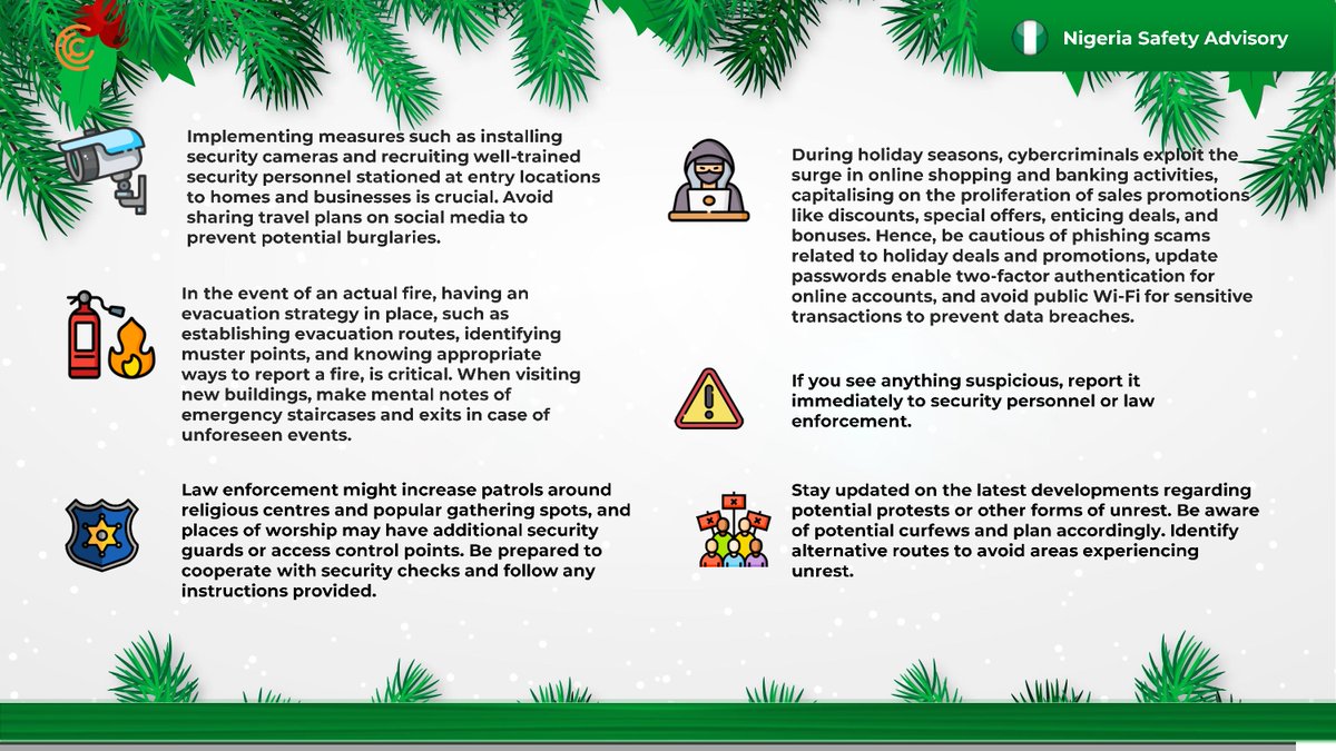 As security risks increase during the festive period, ensure you observe basic security precautions to stay safe.

For updates: inquiries@bulwarkintelligence.com

<a href="/tanwaashiru/">Tanwa Ashiru</a>