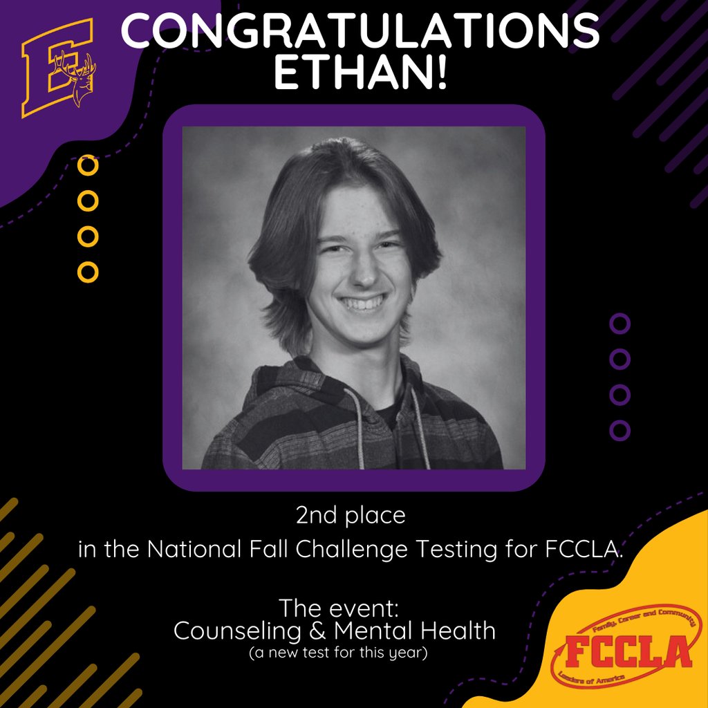 🎉 FCCLA Proud!
Congrats to Aidan &amp; Emily for winning the November ProStart Battle of the Brats with their Firecracker Brat 🌭🔥 AND for earning 2nd place nationally in FCCLA Fall Challenge Testing for Counseling &amp; Mental Health! 💜💛
#FCCLA #GoElks