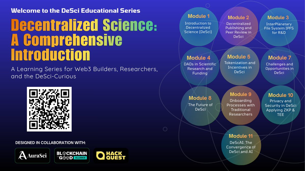 We’re LIVE!

The DeSci Educational Series is officially open.
Scan the QR and begin your DeSci learning journey.

🎓 Incentive
The first 50 participants to complete the series and earn certification will receive incentives. Winners will be announced in January.

Grateful to our