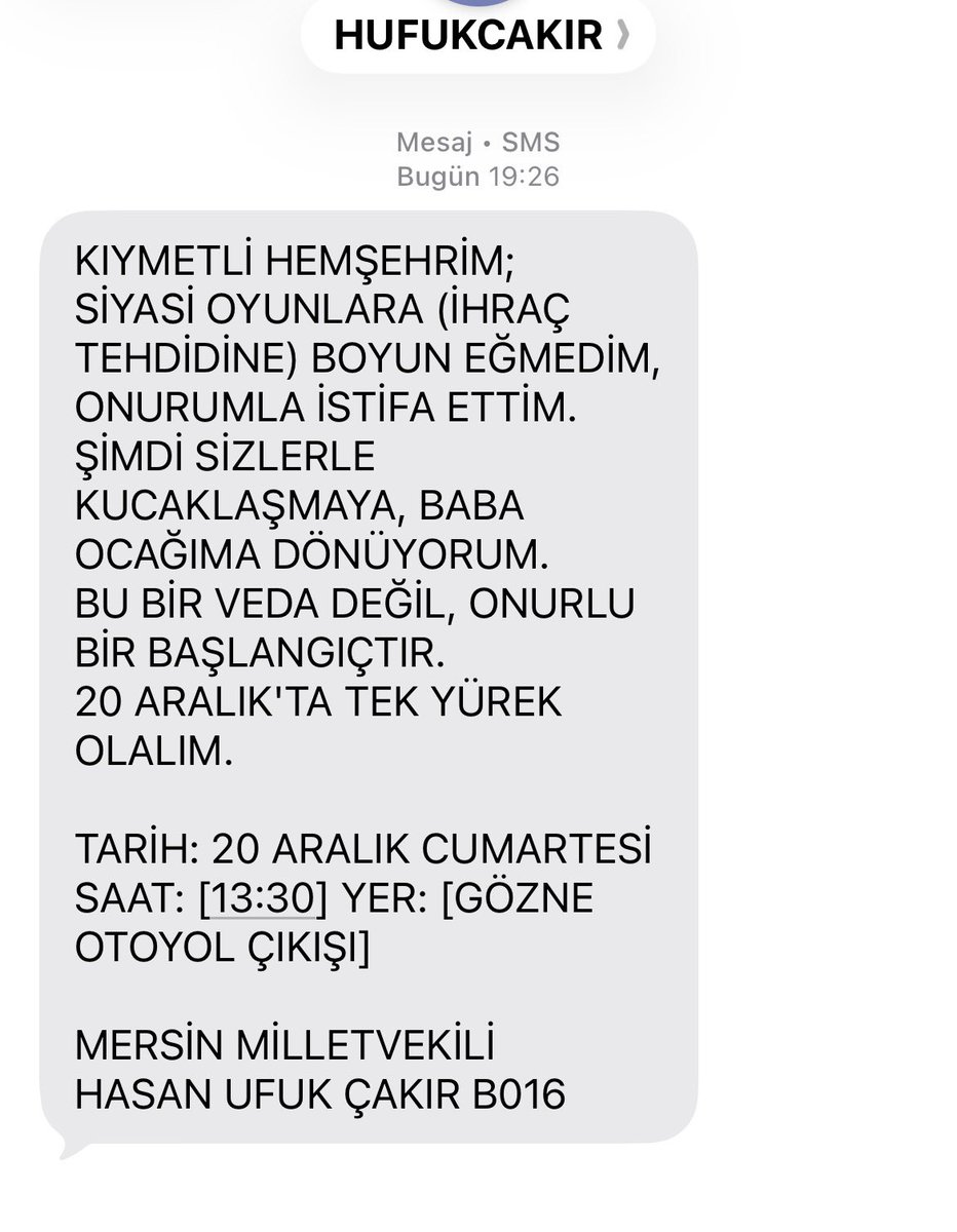 Pardon da
1.bu beni ne alakadar ediyor?Sevdam mı 🤨
2. Ben hemşeriniz değilim,keşke birileri metinlerinizi kontrol etseydi. 
3. Numaramı hala kullanma hakkı parti dışında nasıl mümkün olabiliyor? 
4. danışmanlarınıza söyleyin KVKK ya dikkat etsinler <a href="/hasanufukcakir/">HASAN UFUK ÇAKIR</a> <a href="/CHP_iletisim/">CHP İletişim</a>