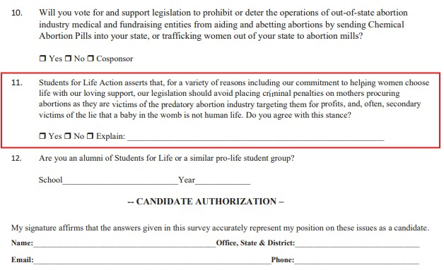 AbolitionRising's tweet photo. Students for Life went "undercover" to expose the thing that they themselves are causing to continue.

Don't believe me? Receipts below.

Screenshot 1) They refused to endorse a candidate who answered "incorrectly" on their candidate survey, because he believed prenatal murder should be prosecuted as murder. So in other words, they tell candidates they won't be endorsed if they support the abolition of abortion.

Screenshot 2) They say in their rules for new campus chapters, that they cannot unite with people who... want abortion to be abolished. (Abolition = Criminalization)

Screenshot 3) In this U.S. President Candidate Survey, they push presidential candidates to "focus on the industry, not the mothers, who are second victims."

This doesn't even include the many efforts SFLA has made to directly kill bills that would abolish abortion in many states.

Please, Students for Life staffers and student leaders: hear us out.

You guys are making a video trying to "expose" the thing you're causing. You are preventing the abolition (criminalization) of abortion, which is the only thing that will stop the pill market. None of your bills, including your model legislation you pushed in Oklahoma, can stop these online pill sales. The federal government runs the postal service, not state governments. They don't have the jurisdiction.

But even if you magically got the moral monster you guys supported in the White House to enforce the Comstock Act, that wouldn't cause this to end.

You don't end an industry by going after the supply, you go after the demand.

Did making alcohol illegal cause it to stop flooding the markets? Of course not. We all know this. The only way to hurt the abortion pill market is by actually treating the crime of prenatal murder as murder, and prosecuting anyone who murders with the crime of murder.

However, you guys want to try and go after the supply (which you can't even do) and completely ignore the demand. You make excuses for the perpetrators and use your political influence to perpetuate their acquittal. This is what is causing the thing you are trying to "expose".

And even if you were able to magically eradicate the supply (which you will never do), abortions would remain at the same level they did previously, through a different method. The same way the "industry" shifted from brick and mortar to at-home pills, it would shift to new herbal concoctions being constantly worked on by various subreddits and Facebook pages at this very moment. Or maybe the demand would spur innovation, and surgical abortion could be done self-managed again, through tools purpose-built to make that easy. It would be a constant game of regulatory whack-a-mole, all the while millions of babies are being murdered at the same rate.

When you use your platform and make it seem like you have the correct answer to this problem, but you use that same platform and your influence to directly assist the thing actually causing the problem, you yourself are the problem.

So what is the solution? The solution is the simple abolition of abortion. Pro-lifers use the word "abolition", to mean "eradication", but they don't actually want to formally end it as a matter of law, which is what "abolition" means. You can't "end it as a matter of law" without criminalizing it, for all parties involved.

So students, abandon SFLA and join @SFAbolition.

As far as SFLA themselves, why not become abolitionists? Why not do what the Word of God says? Honestly, why not? Name us one legitimate obstacle to you on this.