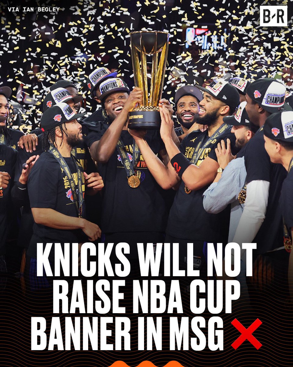 BleacherReport's tweet image. The Knicks will not raise an NBA Cup banner despite the Lakers and Bucks doing so the past two seasons 👀

New York is focused on a Championship Title 🏆

(via @IanBegley)