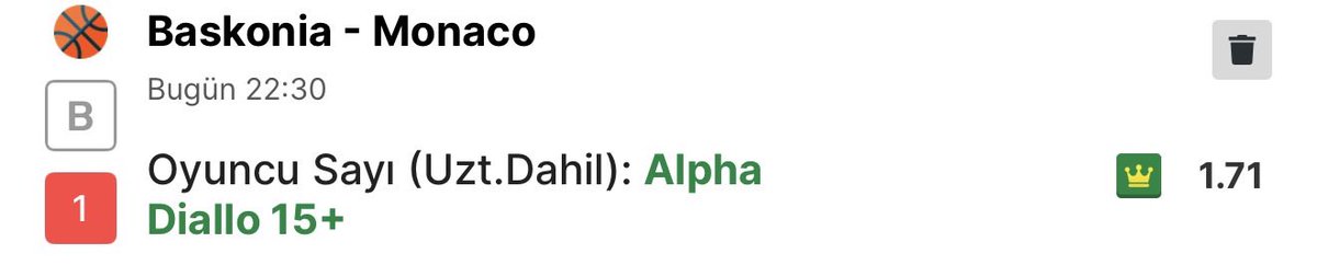 DoubleScreen23's tweet image. Alpha Diallo 15+ Sayı 1.71

STAKE 6/10

Diallo Monaco hücumunda enerji ve temasla skor üreten bir profil. Açık sahada koşuyor, yarı sahada ise topsuz hareketle kolay sayı bulabiliyor. Son maçlarda şut hacmi istikrarlı ve agresifliği yukarıda.
15 sayı baremi, rolü ve oyuna…