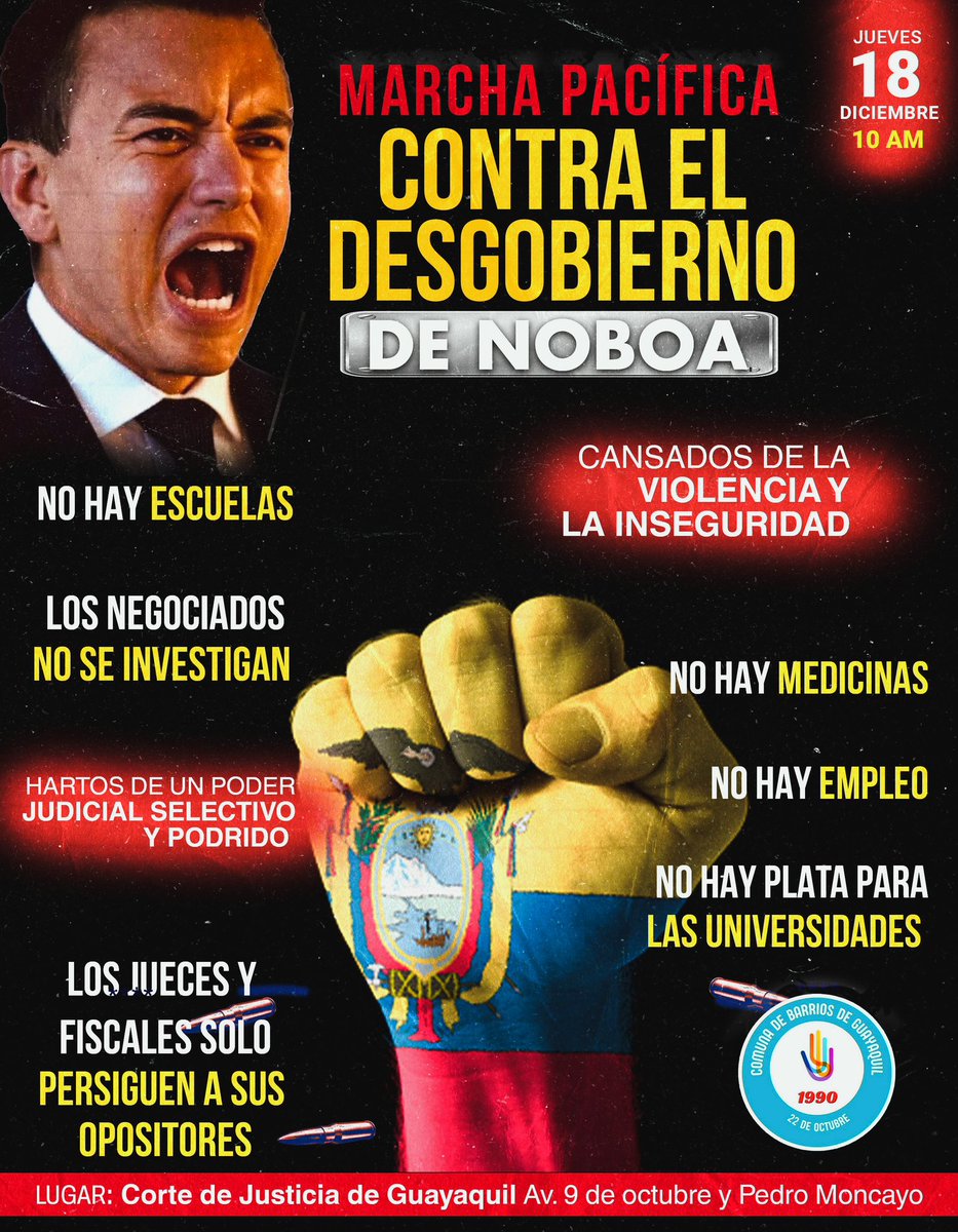 PedritoExtranja's tweet image. Cansados de q nadie haga nada, mañana los barrios de Guayaquil protestan contra tanto descaro, hartos de un presidente q no vive en Ecuador.
Lo de PROGEN, lo de AUSTRAL, lo de Pascuales, lo de HB, lo del Porsche NO se aguanta más.
Mañana, 9 am, en la Corte de Justicia nos vemos