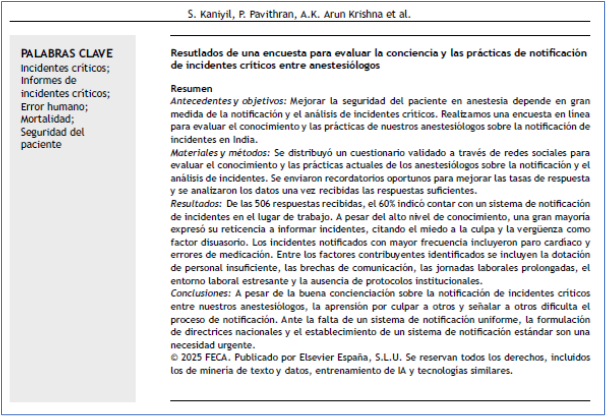 JHealthQualityR's tweet photo. 📰 Resultados de una encuesta... notificación de incidentes críticos entre anestesiólogos
✏️Original por S Kaniyil et al en el @JHealthQualityR #RevistaSECA #JHQR
👉 https://t.co/pLKwE0zeqR
✅ #CalidadAsistencial #IncidenteCriticos #ErrorHumano #Mortalidad #SeguridadDelPaciente https://t.co/7tzBjZ9pS7