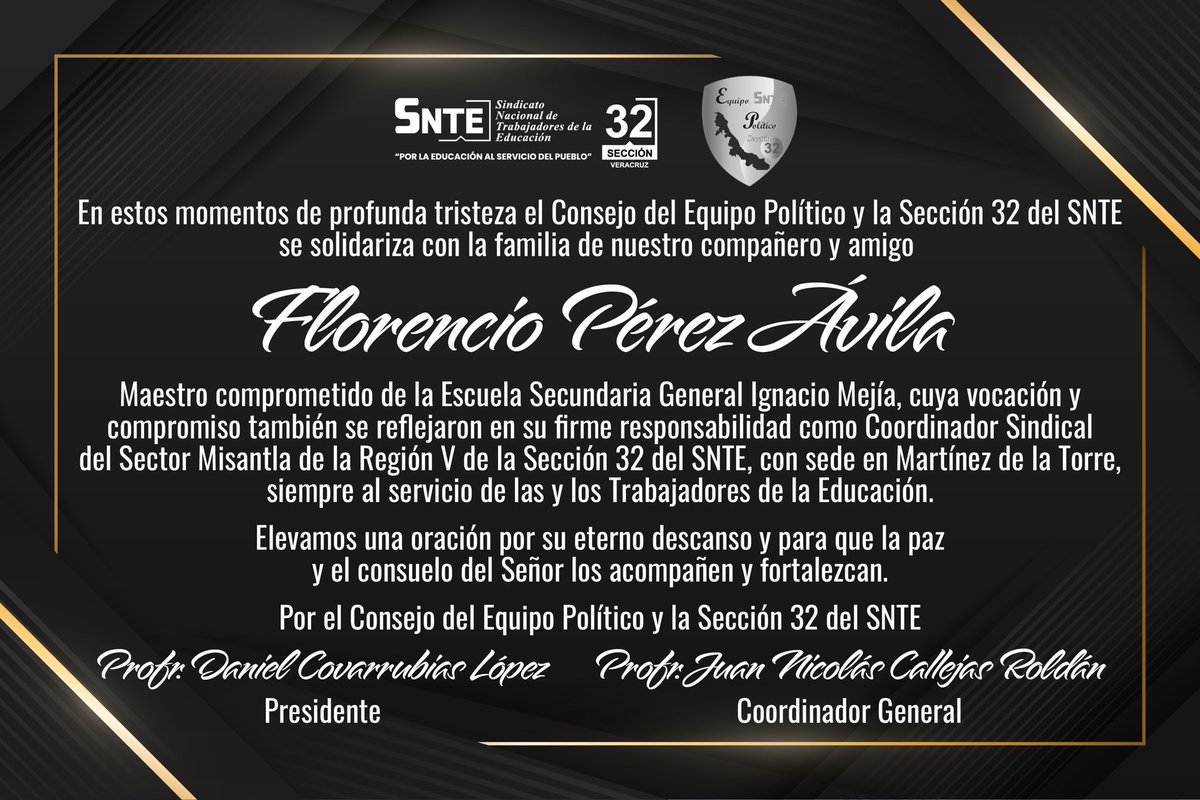 Con profundo pesar, expreso mis más sinceras condolencias por el sensible fallecimiento de nuestro compañero Florencio, cuya vida estuvo marcada por la vocación docente, el compromiso sindical y el amor por la educación pública.

Descanse en paz.

#SNTE32 #EquipoPolítico