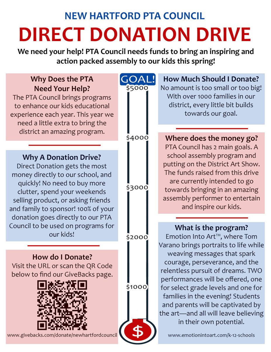 NHCSD's tweet image. New Hartford PTA Council Direct Donation Drive 2026!!!!! psqr.io/VinCFgkmG5 via @ParentSquare