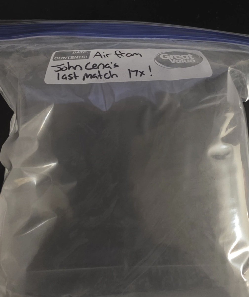sescoops's tweet image. I wish this wasn’t real, but it is …. Someone is selling a BAG OF AIR from John Cena’s last match - only $1,700! (eBay)