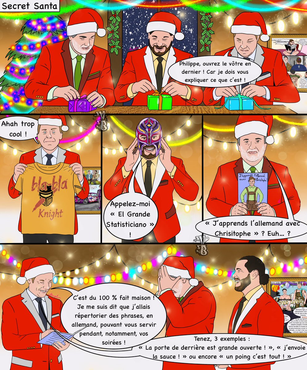 Secret Santa 🎅, on aime ou on n’aime pas. Ça dépend surtout des personnes avec qui on joue et… des cadeaux que l’on reçoit. 

Si <a href="/CAgiusILD/">Christophe Agius</a> &amp; <a href="/NadirMohammedi_/">Nadir Mohammedi</a> semblent apprécier leur cadeau 🎁… pas certain que <a href="/PhilippeChereau/">Philippe Chereau</a> soit convaincu. 

À ce soir pour #WWERaw ! #ABWWE
