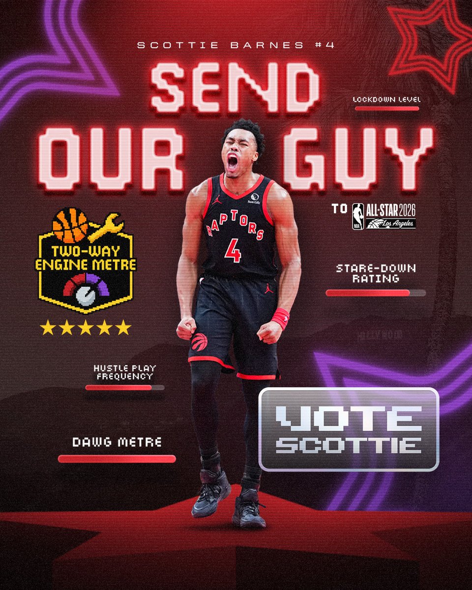 Raptors's tweet photo. SCOTTIE ALL-STAR 🤩

Vote now : https://t.co/hBrcYmT62a https://t.co/uvnWDbcOEL