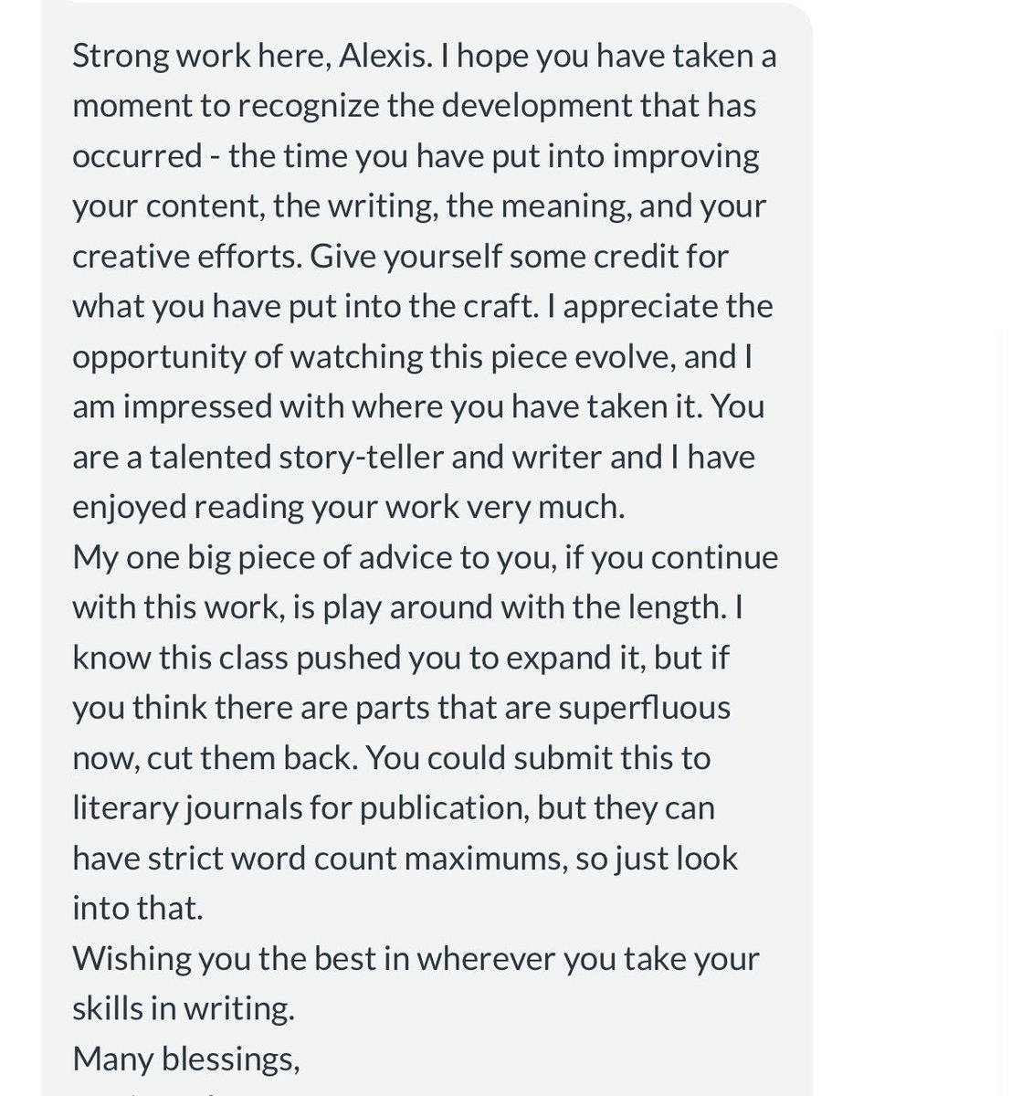 My prof graded my FINAL assignment ever. Got a 100% on my 20 page fiction essay. after 6 years, I’m graduating college with my bachelors degree in English and Writing. 3.5 gpa, working full time, by the grace of God, WE DID IT!! 🖤
