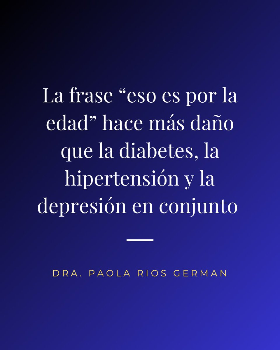 pegpao's tweet photo. He diagnosticado miles de enfermedades a lo largo de mi carrera.
Pero ninguna es tan letal como la resignación.

Cuando un paciente llega con dolor, fatiga, problemas de memoria o ansiedad y recibe como respuesta:
“son los años”,
no está recibiendo un diagnóstico.
Está recibiendo una sentencia.

Esa frase, aparentemente inocente, tiene nombres técnicos y consecuencias devastadoras.

❗️Es nihilismo terapéutico.
La creencia errónea de que “no vale la pena” tratar a una persona mayor porque “no tiene arreglo”.
Es mentira.
Dejar de investigar por la fecha de nacimiento no es medicina: es pereza.

❗️Es edadismo estructural.
Vivimos en un sistema que nos convence de que el deterioro es el precio a pagar por seguir vivos.
Nos han enseñado a aceptar el sufrimiento como un efecto secundario de cumplir años.

❗️Es abandono clínico.
Cuando normalizamos el dolor, dejamos de buscar la causa.
Y cuando dejamos de buscar la causa, la patología real —la que sí tenía tratamiento— avanza sin freno.

Decir “es normal por la edad” no es una explicación médica.
Es una forma de maltrato.
Sutil, silenciosa y socialmente aceptada, pero maltrato al fin y al cabo.

No envejecemos cuando cumplimos años.
Envejecemos el día que aceptamos que ya no merecemos ser tratados.

Dra. Paola Ríos Germán 
Médico. Medicina Preventiva. Geriatra
