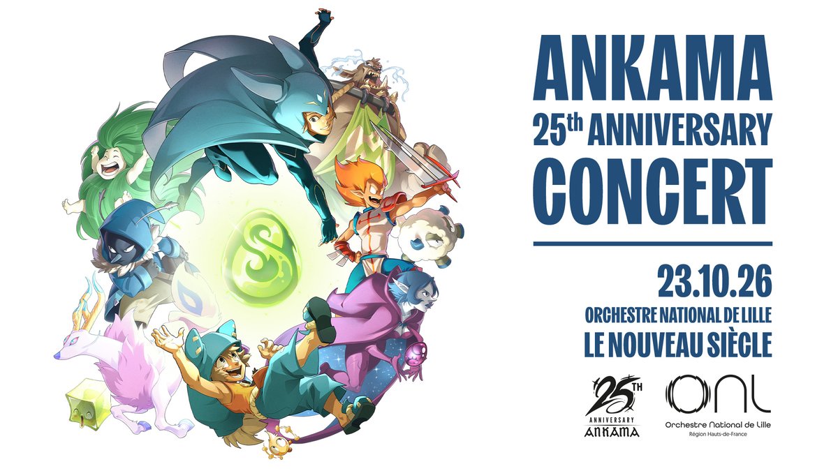 WAVEN_ES's tweet photo. 🎻 #Ankama celebra sus 25 años… ¡y estamos preparando una noche mágica para ti!✨

📅 23/10/2026
📍 El Grand Siècle, Lille (Francia)

Las canciones de #DOFUS, #WAKFU, #WAVEN y más, interpretadas por la Orquesta Nacional de Lille.

🎟️ https://t.co/dbNqDrtbcU https://t.co/KtYei4y4rv