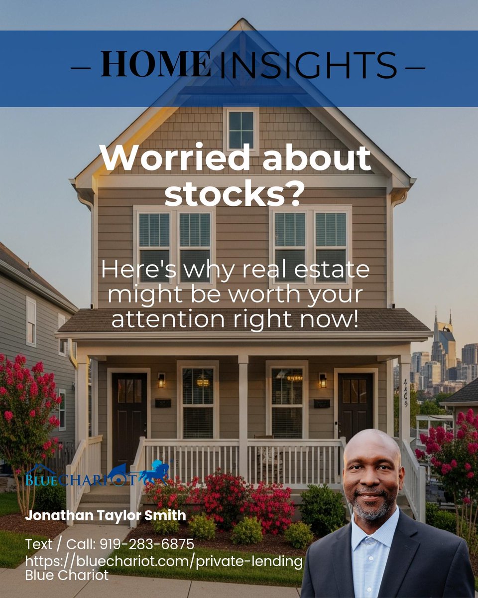 ChariotRealty's tweet photo. Worried about the stock market? 📉 Consider real estate! Blue Chariot offers 10-15% returns with distressed property flips in NC. Your investment is secured by real estate collateral &amp; managed for you. Safe, smart, and socially beneficial. #RealEstateInvesting https://t.co/2uxNrHxnLB