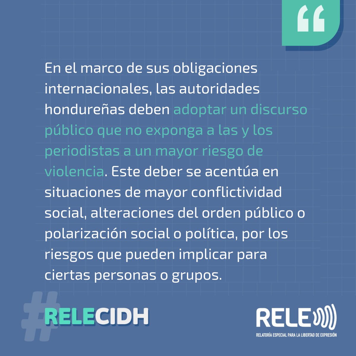 #Honduras RELE expresa preocupación por presuntas amenazas contra el periodista Renato Álvarez y recuerda que el Estado debe prevenir, proteger e investigar estos ataques, obligación especialmente relevante en contextos electorales, donde las garantías a la prensa son esenciales.