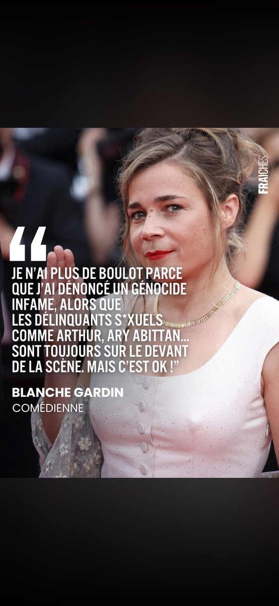 Blanche Gardin a été effacée des médias, les télés ont peur, les radios ont peur, les réalisateurs ont peur, les producteurs ont peur ! Elle aurait tué un gosse, elle ne serait pas autant mise à l index ! Pas de plaintes, pas de procès ! La trouille d être hors bien pensance !