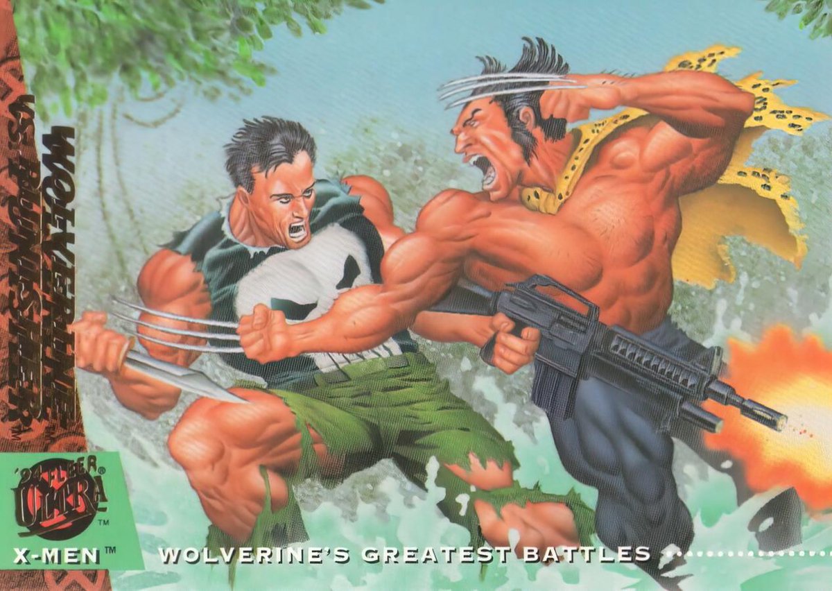 ClassicXMen's tweet photo. 1994 Fleer Ultra X-Men #147 — Wolverine vs. Punisher https://t.co/2sxjvfm9G3