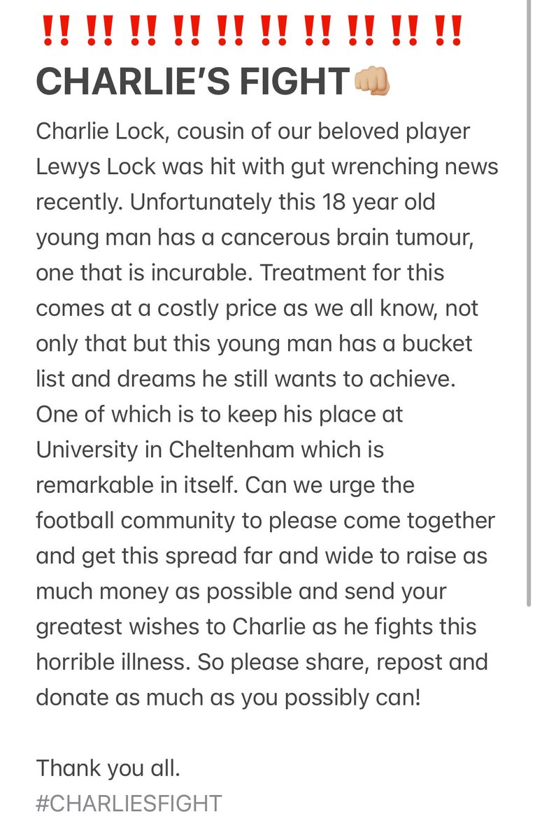 ‼️CHARLIE’S FIGHT‼️
Please take up 2 minutes of your time to read the photos posted and share this far and wide. Let’s come together at Christmas for this strong young man👊🏼 

Please donate at the link in the comments. Thank you from the bottom of our hearts💚