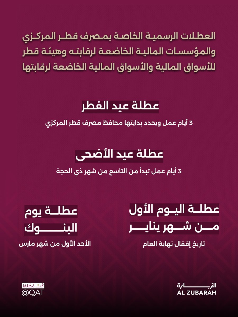 سمو الأمير يصدر قرارا أميريا بتحديد أيام العمل والمناسبات والعطلات الرسميـة في الدولة

#١٨_ديسمبر
#اليوم_الوطني_القطري
#بكم_تعلو_ومنكم_تنتظر