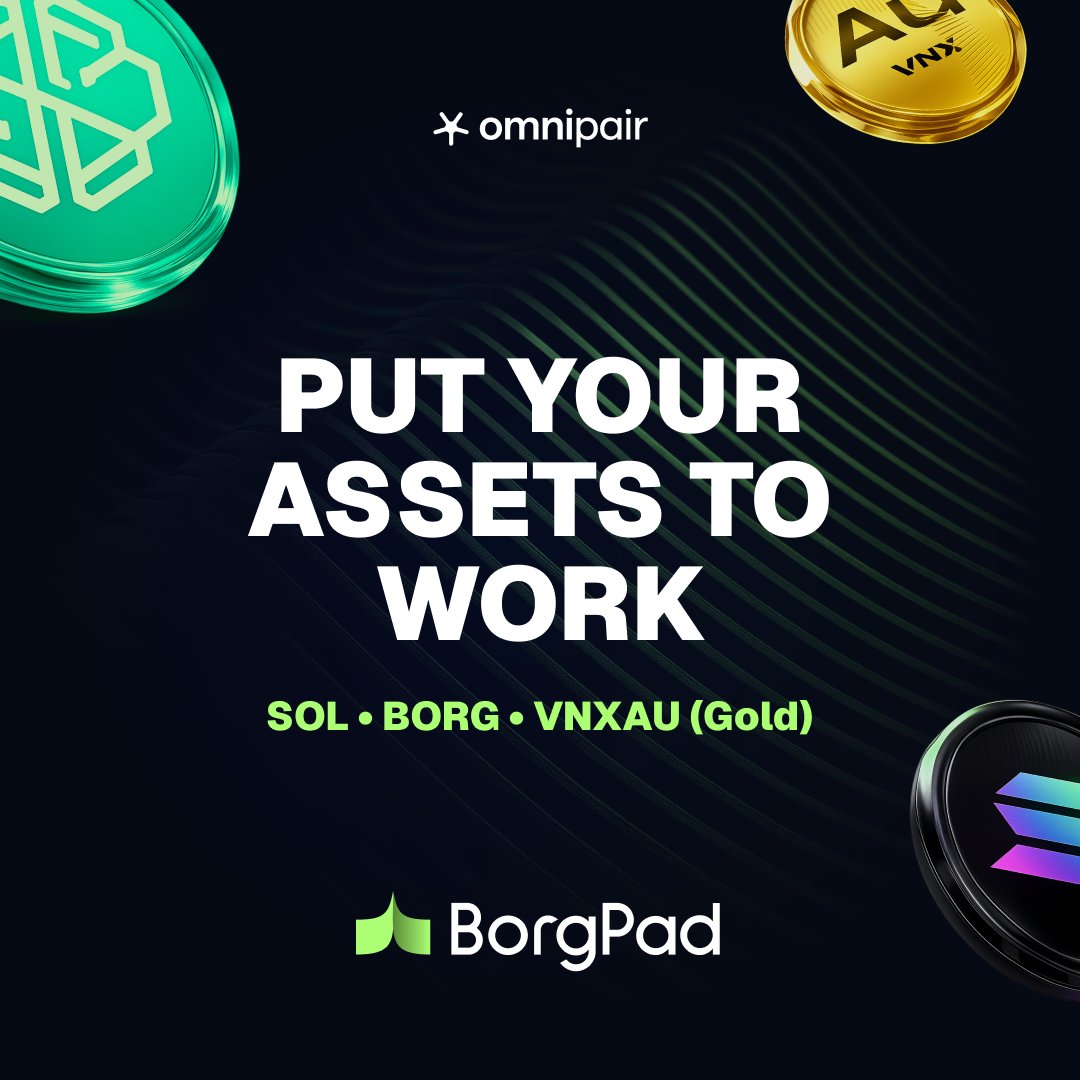 BorgPadHQ's tweet image. Your LP strategy is probably underperforming. 😶‍🌫️

We’re changing that tomorrow with @Omnipair.

• 3 pools: BORG, SOL &amp;amp; tokenized Gold (VNXAU)
• 96h to join
• Each pool earns from multiple yield sources.

Here’s how 👇