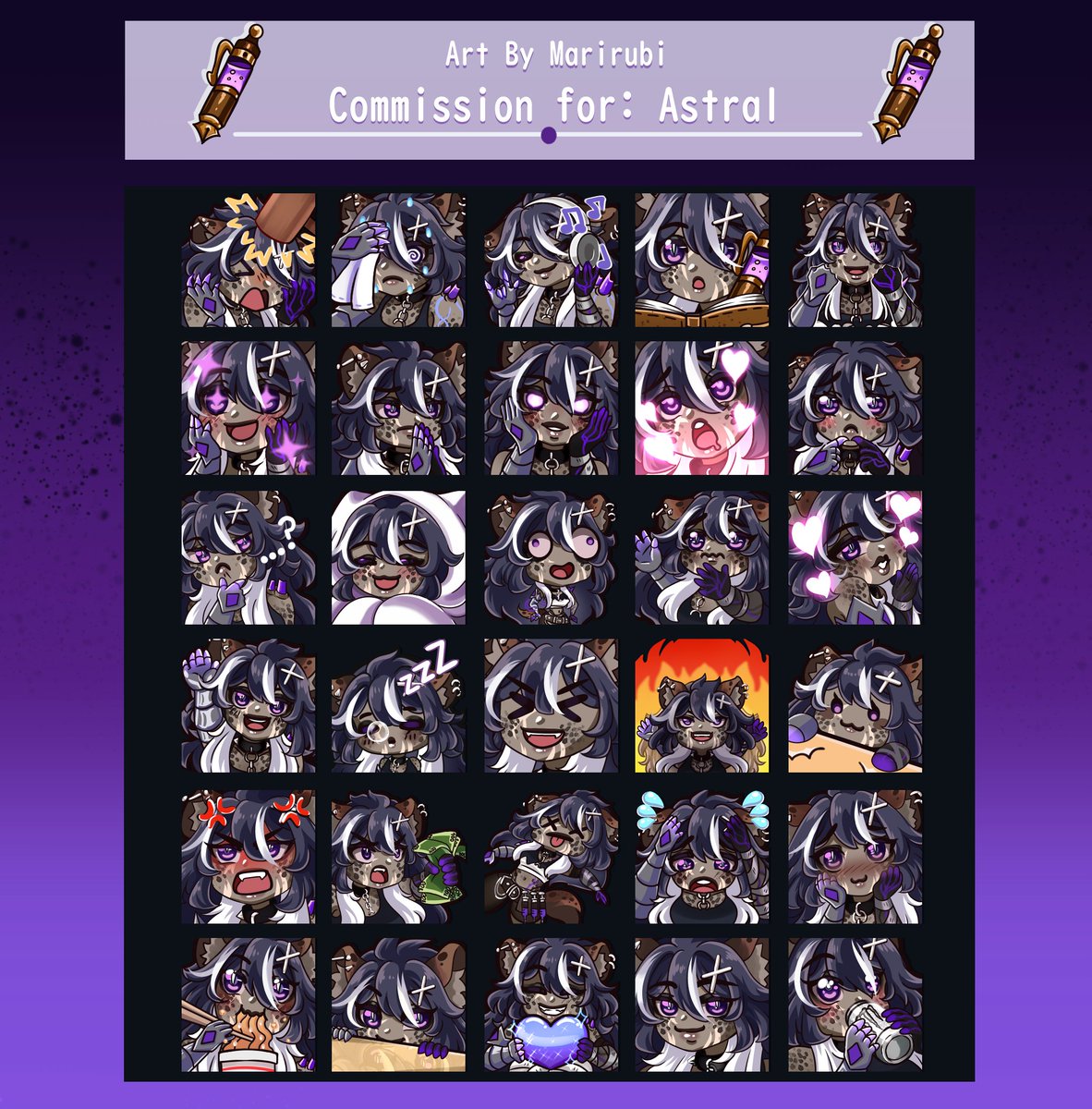 Marirubi_Art's tweet image. I made a huge order of emotes for @VTAstral  debut! As well as animated emotes!💜💜💜

I can finally show them all!
Thank you all so much!
RT and Like! always help my work!💜

#twitch #emotes #twichemotes #VGenComm #Vtuber #emoteartist