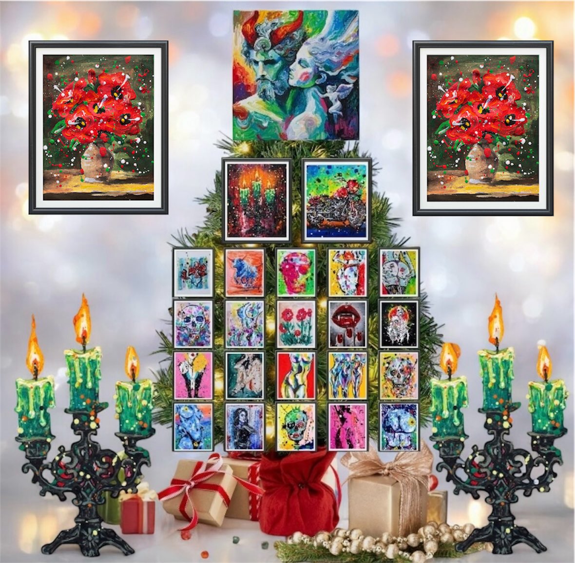 The perfect tree topper for my <a href="/LRedhorns/">𝐋𝐚𝐝𝐲 𝐑𝐞𝐝𝐇𝐨𝐫𝐧𝐬</a> Christmas Tree of love and art “Forbidden Attraction.” Happy Holidays 🎁🎨🎄