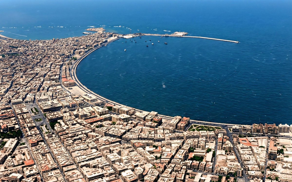 📸 صورة ملونة ومُعاد ترميمها لمدينة الإسكندرية عام 1930م
تُظهر الصورة تجانس مستوى البناء في مختلف الأحياء، مع رؤية واضحة ومفتوحة للبحر.