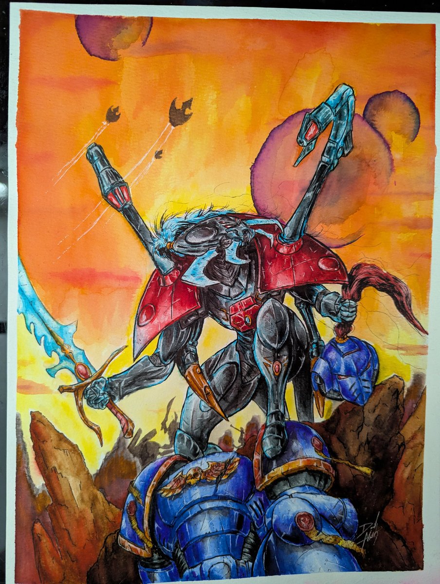 David_the_North's tweet photo. I did this water color piece of the warp spider from Warhammer 40k. It was a lot of fun trying out a different medium and I'm going to try some more.
#warhammer #aeldar https://t.co/BwNEPThAR6