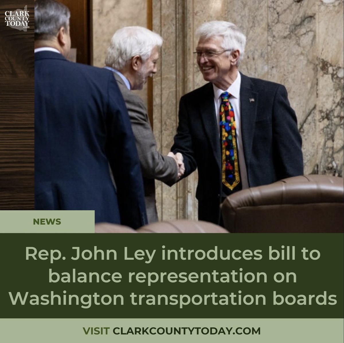 NewsFromCCT's tweet image. Rep. John Ley has introduced House Bill 2143 to change how transportation board seats are allocated and remove WSDOT’s ability to withhold funding over population-based representation. clarkcountytoday.com/news/rep-john-… #WALeg #Transportation #CTRAN