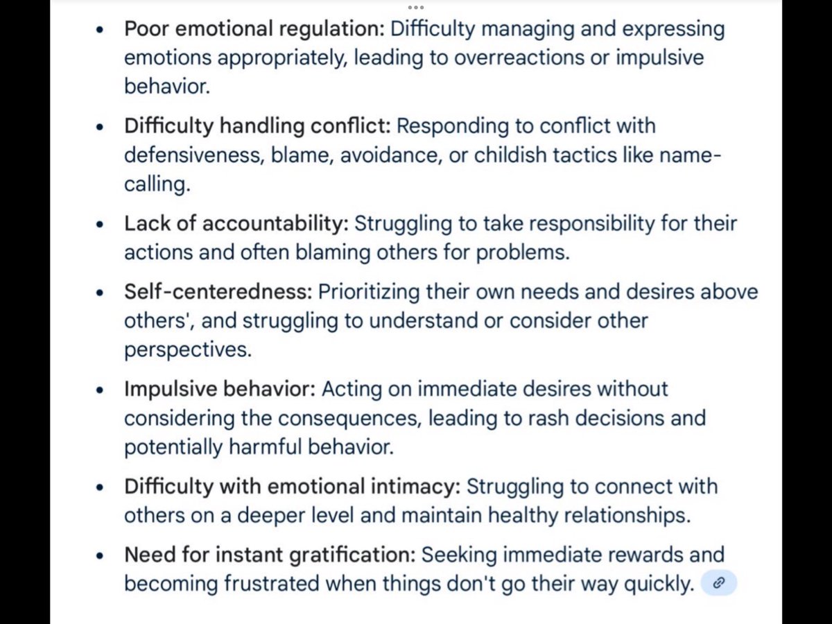 News4Laughs's tweet image. Very typical of a socially immature adult. Here’s the criteria that fits him 100%.