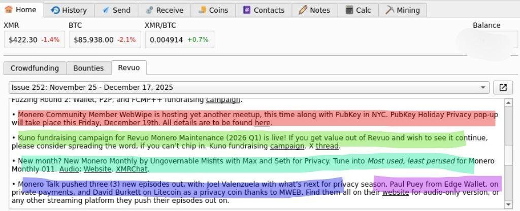 5 awesome people/orgs mentioned in the latest Revuo within 🪶 wallet

including the meetup this Friday in NYC

<a href="/revuoxmr/">RevuoXMR</a> latest fundraiser
<a href="/UGMFPodcast/">UNGOVERNABLE 🖕🏴‍☠️</a> New Monero Monthly
<a href="/MoneroTalk/">MoneroTalk</a> Interview with <a href="/paullinator/">Paul Puey</a> of <a href="/EdgeWallet/">Edge</a>