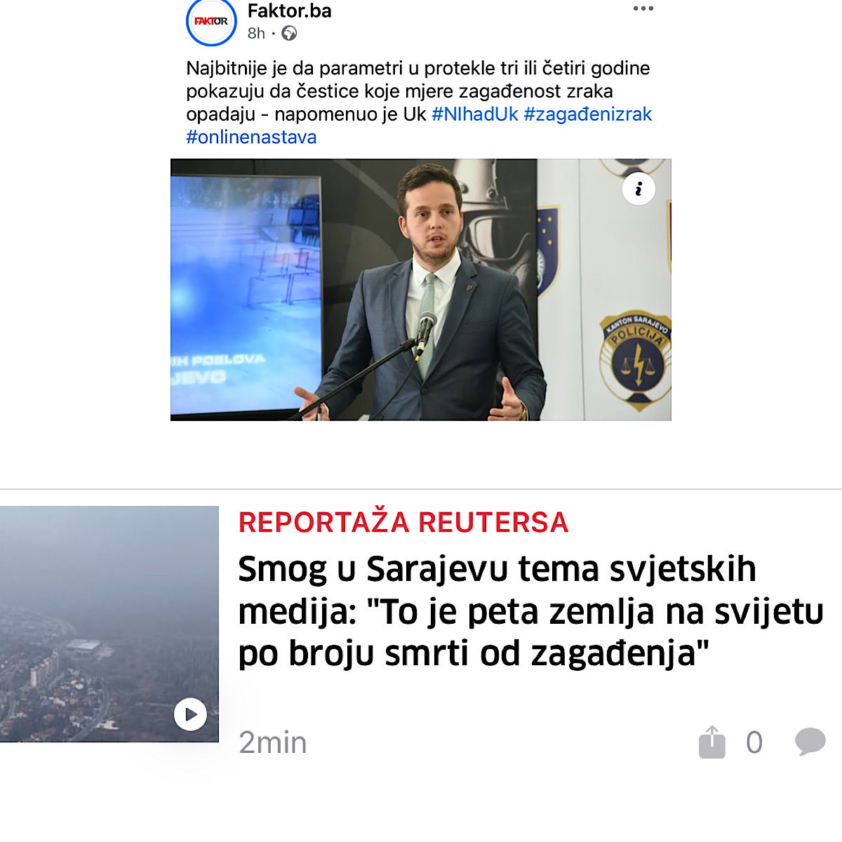 1. Ukova mašta
2. Realnost

Dok Uk govori da je Trojka posljednjih godina smanjila broj zagađenih čestica, Reuters objavljuje da smo peta zemlja svijeta po broju smrti od zagađenja.

Ne kaže se džaba:
Ko laže, taj i krade
Ko krade, taj i ubija…