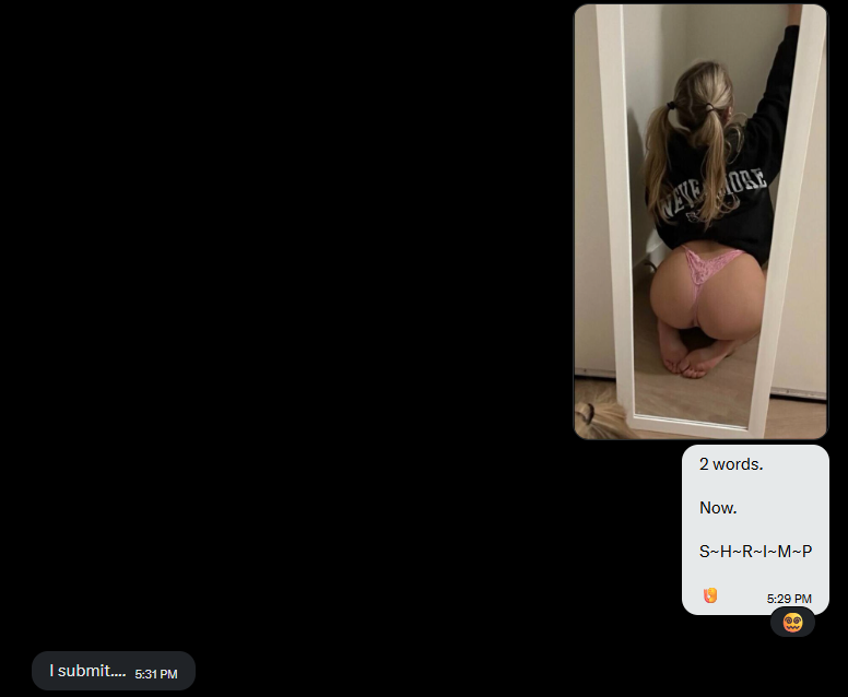 CockPhat71782's tweet photo. It's always funny getting in a battle with me and then realizing just how in over your head you really are~

If you don't come with great pictures and even greater captions....

Well....you might end up just like this poor battler 🤭

#femboy #wankbattle #wankchat #sissy https://t.co/n5fYTzo4oa