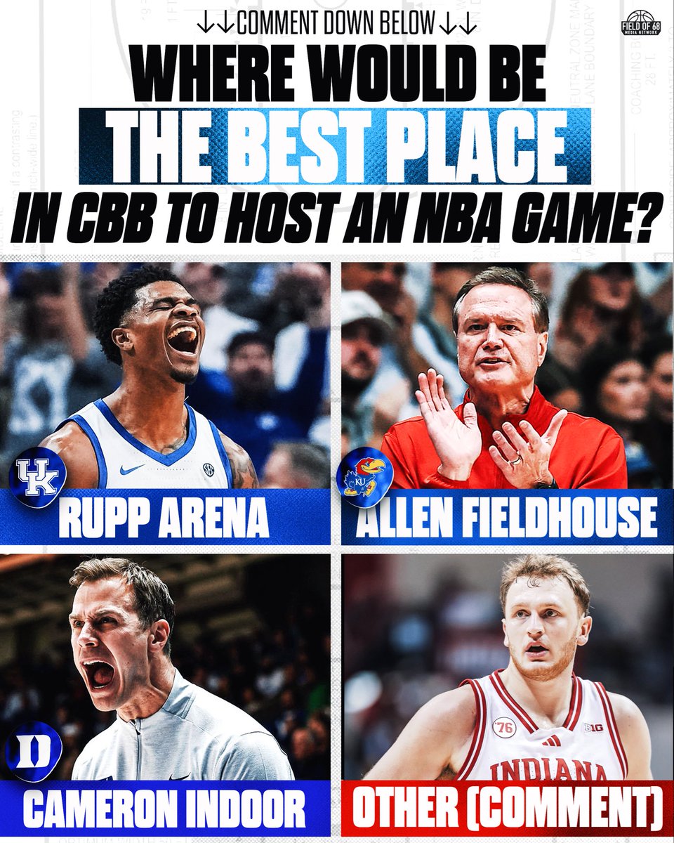 TheFieldOf68's tweet photo. Adam Silver says future NBA Cup title games could be held at “storied college arenas” 👀

If you had the choice… where should the NBA Cup be played? 🤔👇 https://t.co/5kp1UVXMfn