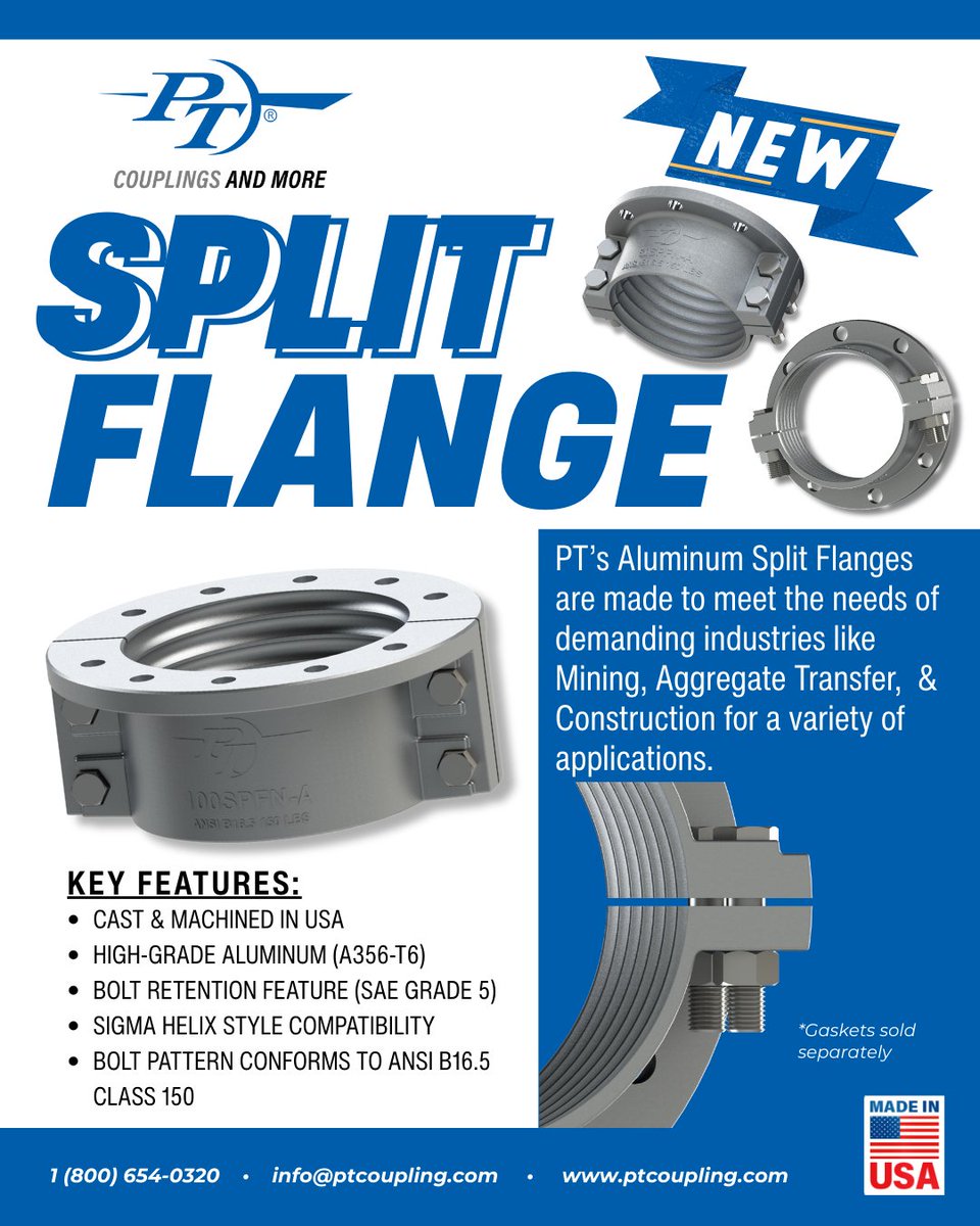 ptcouplingusa's tweet photo. 🚨 New Product Drop! 🚨
(and just in time for Christmas)
PT’s Split Flanges are here and now available in ALL sizes (2" to 14")!
Made in the USA and built to perform.

👉 Contact your PT Sales Rep for details. https://t.co/83BfczUSUK