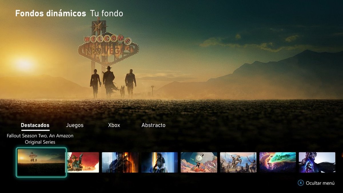 xbox_media's tweet image. Las consolas #XboxSeries reciben un nuevo fondo "dinámico" de la Temporada 2 de #FalloutOnPrime ☢️