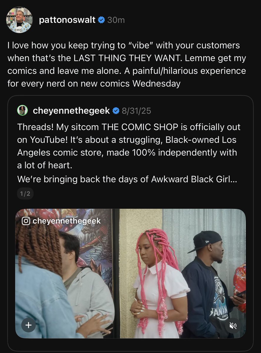 CheyenneTheGeek's tweet image. The Comic Shop series is Patton Oswalt approved 😭🫶🏾🫶🏾 #thecomicshopseries