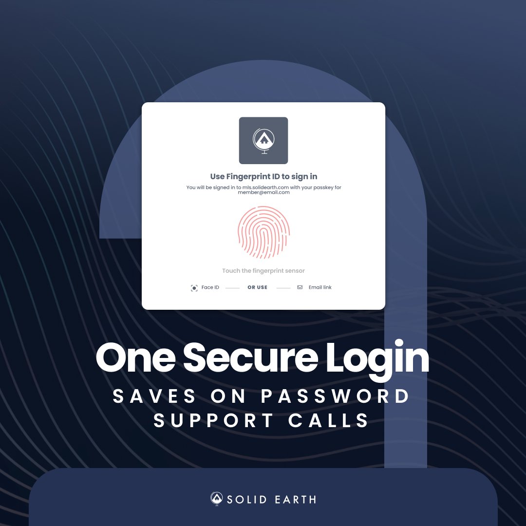SolidEarth's tweet image. Passkeys are live! 🛡️ Say goodbye to passwords and hello to biometric security.

By tying logins to devices, we eliminate phishing and account takeovers while protecting sensitive MLS data.

✅ Less friction ✅ Zero passwords ✅ Total security
#SolidEarth #Passkeys
