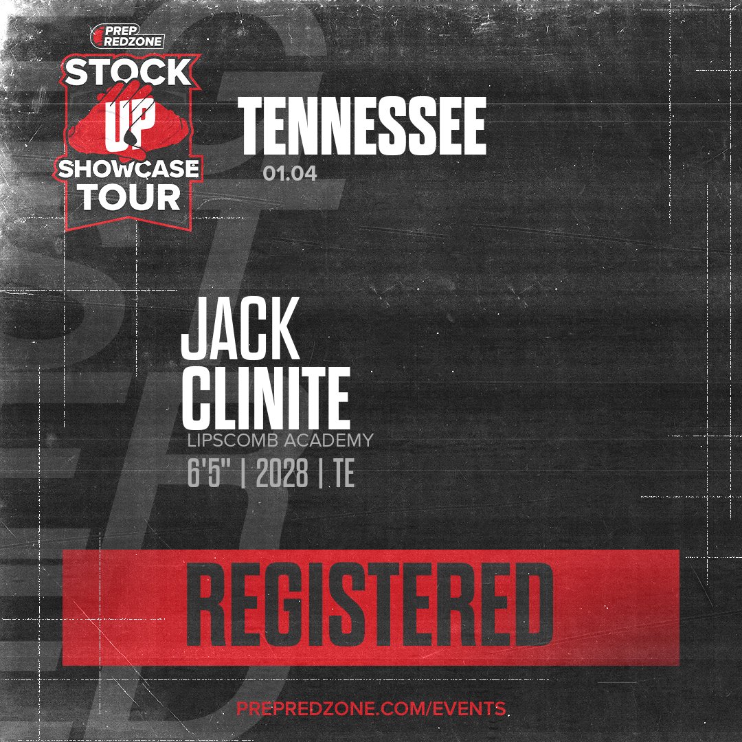 PrepRedzoneTN's tweet photo. Welcome Class of 2028 Jack Clinite of Lipscomb Academy to the @PrepRedzoneTN Showcase on January 4th @ Father Ryan High School. 

🔥🏈 #PRZStockUpTN 🏈🔥

Register NOW! 👇  https://t.co/anXZRQJE1J https://t.co/Y6xGEzIRFl