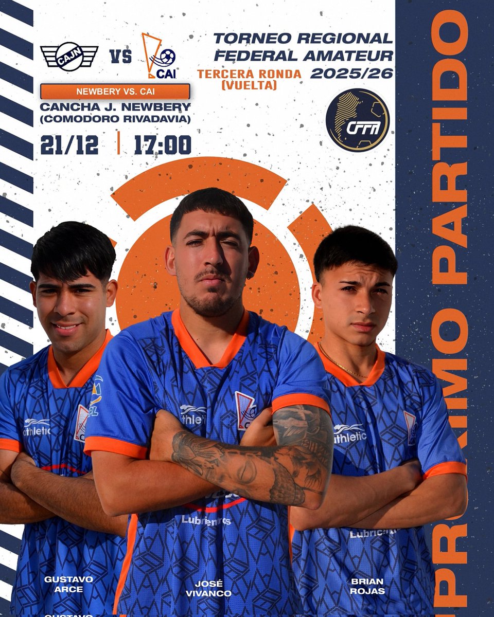 🔜 ¡𝗣𝗥𝗢́𝗫𝗜𝗠𝗢 𝗣𝗔𝗥𝗧𝗜𝗗𝗢!

🏆 Torneo Regional Federal Amateur 2025/26
📍 Región Patagónica - Tercera Ronda (8vos) | Vuelta
⚽ Newbery 🆚 CAI
🗓 Domingo 21/12
🕔 17.00
🏟 Cancha J. Newbery
📌 Comodoro Rivadavia

 #DaleCAI 🔶🔷