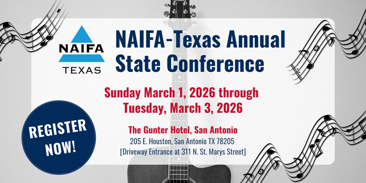 🌟Important Reminder for Texas Voters 🌟

The NAIFA-Texas Annual State Conference takes place Mar 1–3, 2026, which includes Texas Primary Election Day on March 3. 

Vote early or make arrangements to vote before traveling. More info: votetexas.gov