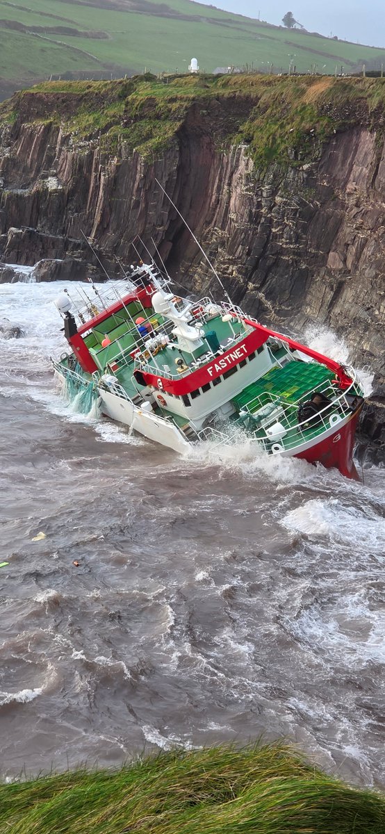 Fastnet Trawler which went aground on Dec 14th at the entrance of Dingle harbour, pictured today Dec 17th - hull has been breached resulting in the vessel no longer being afloat. Pollution concerns still exist &amp; safety paramount in dealing with the vessel

Photo: Paul Dolan