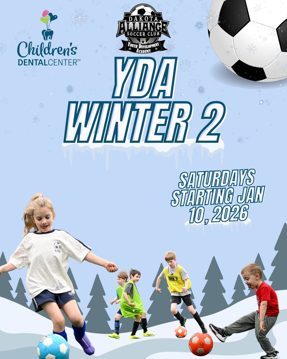 Register for YDA Winter 2 now! ❄️
Get the winter kicks in and enjoy soccer with friends when you can't go outside because the wind hurts your face! ⚽️
Click the link 🔗 for more info
monkeylink.co/912980 
#yda
#wintersoccer