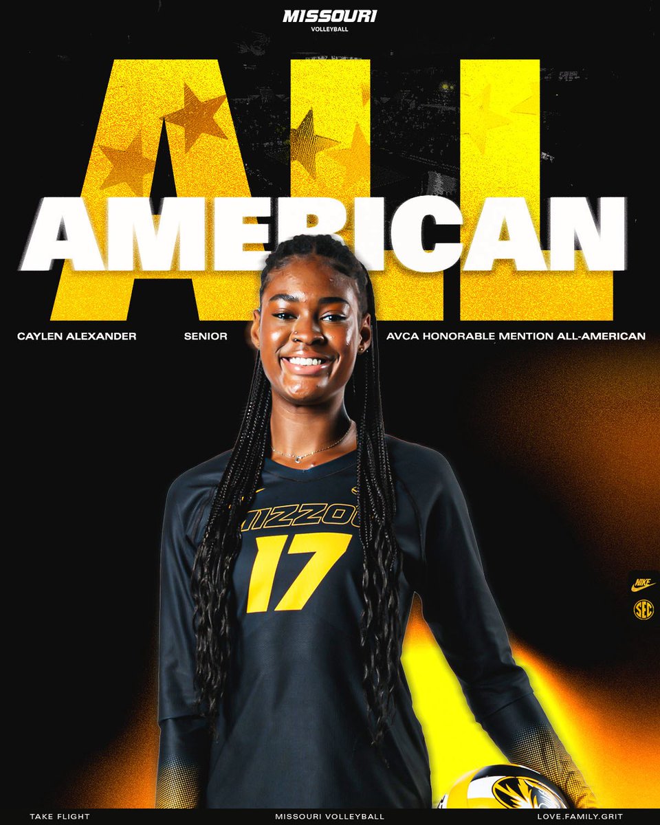 MizzouVB's tweet photo. ALL AMERICAN - CAYLEN ALEXANDER 👏

Another All-American enters the chat for the Tigers. Congrats on Your Honor Caylen!

#MIZ🐯🏐 | #LoveFamilyGrit https://t.co/m3clZk41dF