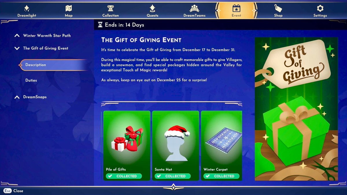 ComftyChaos's tweet photo. The Gift of Giving Event is back! ✨🎄🎁
(Running from Dec 17 - December 31)

We have new items to get this year! 
I’ll go over the snowman and the new items for this year, 2025. 
(🧵⬇️)

#DDLV #DDV #DLV #DisneyDreamlightValley https://t.co/h80m2KTaLU