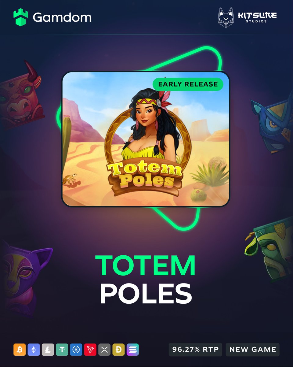 gamdom's tweet image. 🎪 Early Access: Totem Poles on Gamdom! 🎪

Spin the reels and win up to 10,000x your bet! 🌵

-💚 + 🔄 + 🆔 - *KYC Lvl 2 verified Gamdom users only